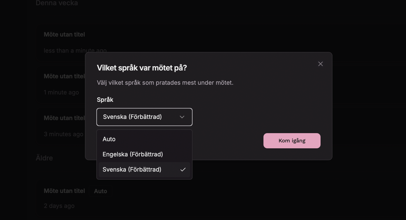 Language dialog